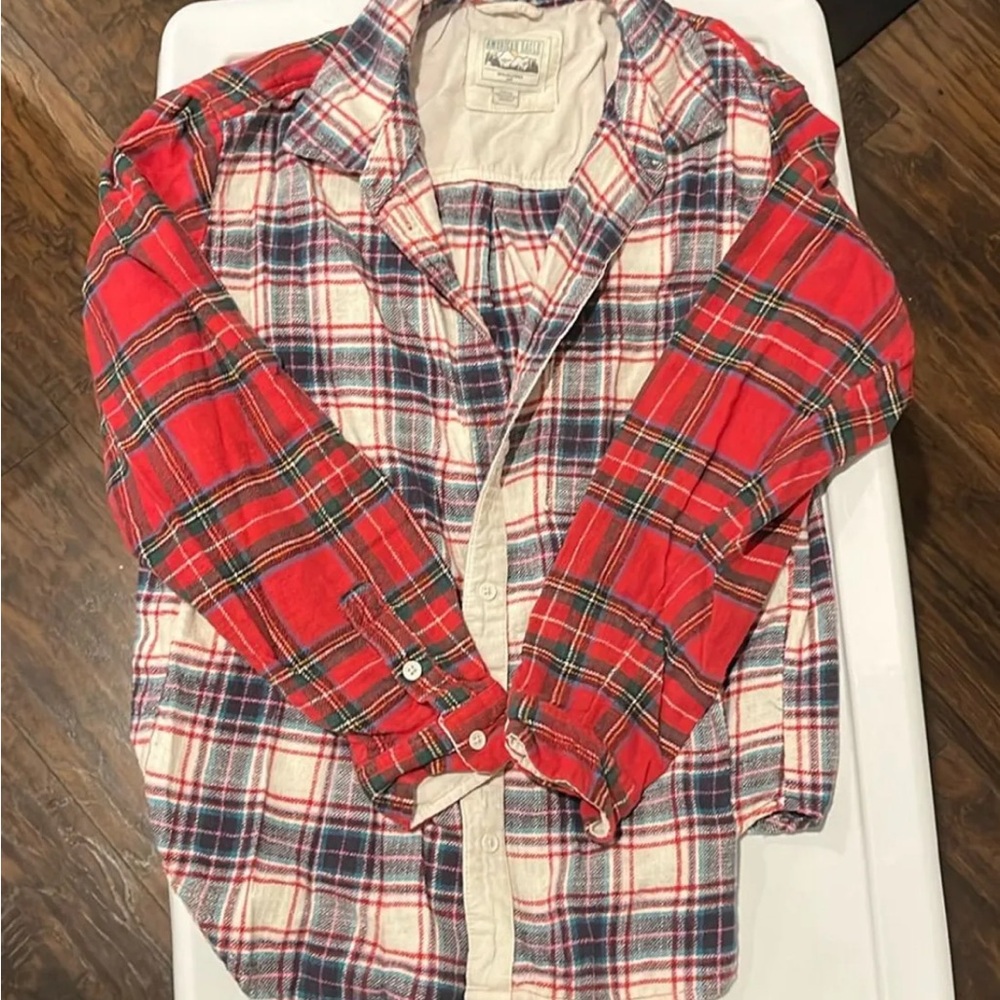 American Eagle Red & White Pattern Flannel Button… - image 1